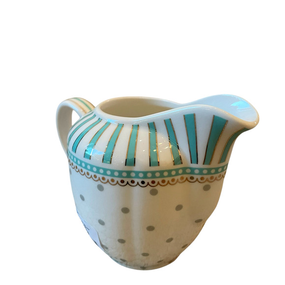 Grace Teaware Fine Porcelain Aqua Creamer Gray Dots Stripes New - Picture 8 of 12